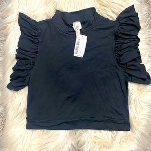 NWT Love Culture Black Ruffled Sleeve Top